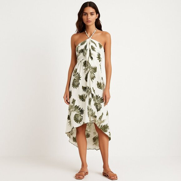 Sunny Island Hawaii Dresses & Skirts - Sunny Island Hawaii Womens Halter Tropical Rayon Dress Green Ivory Size 2XL